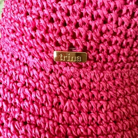 TRINA TURK Woven Hot Pink Straw Crochet Bucket Hat Womens One Size Fits Most main image 5